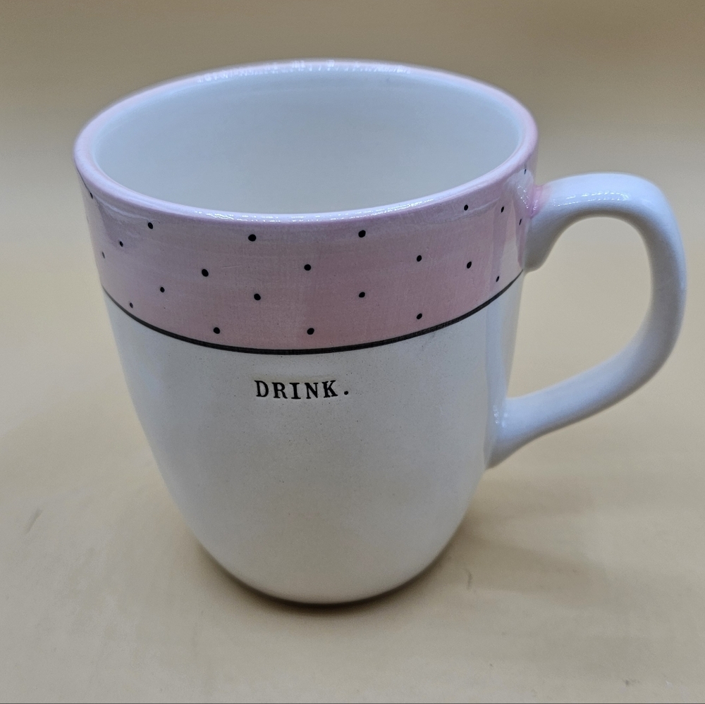 Rae Dunn DRINK. Pink Polka Dot Lg, MUG